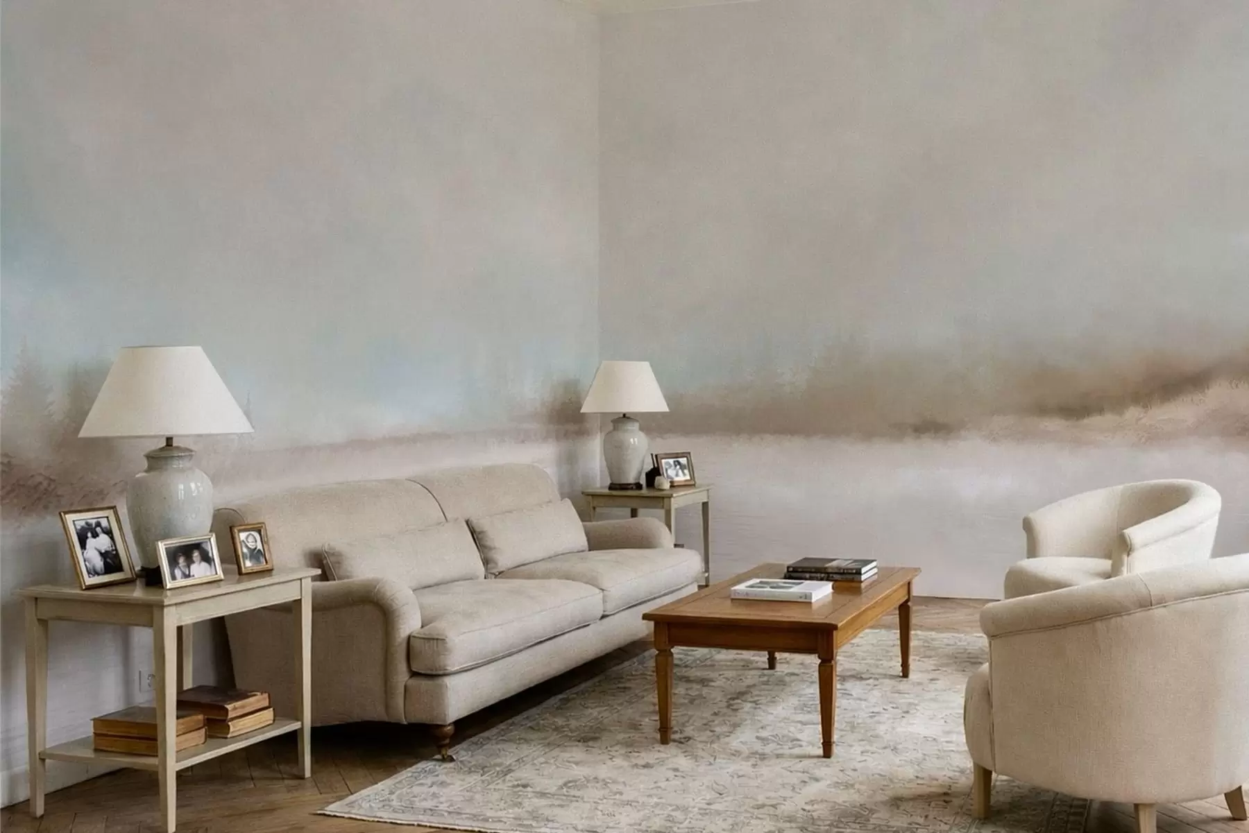 Papier peint Paysage brumeux avec lac et forêt w05319