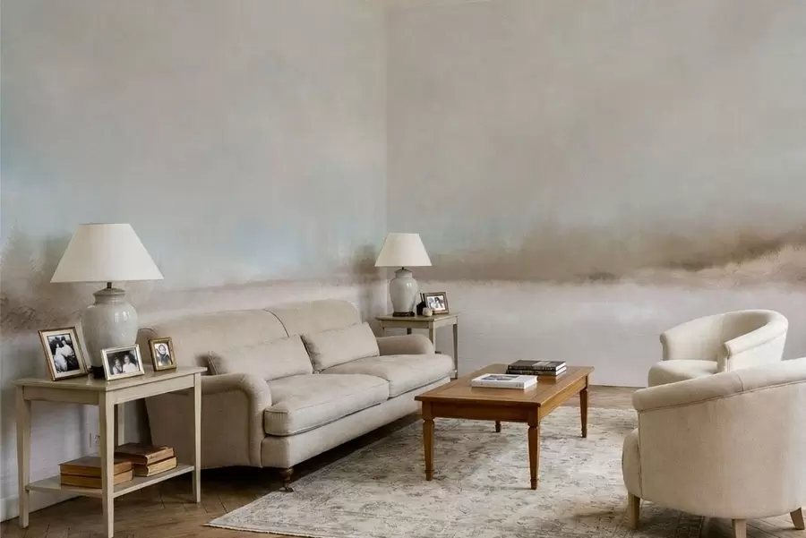 Papier peint Paysage brumeux avec lac et forêt w05319