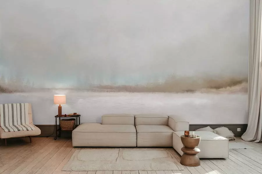 Papier peint Paysage brumeux avec lac et forêt w05319