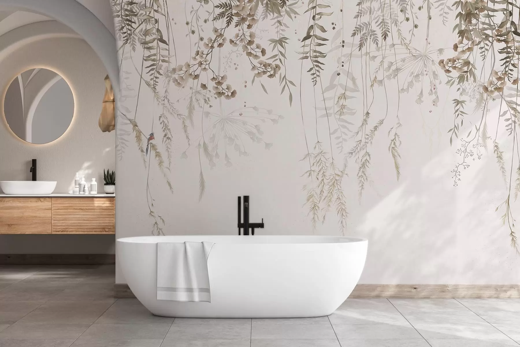 Papier peint Plantes sauvages suspendues sur un fond clair w05320