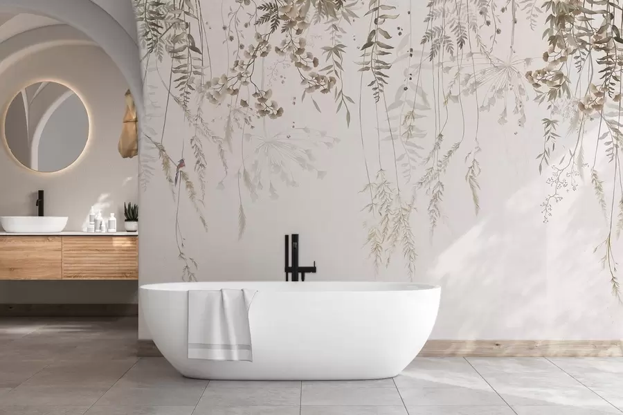 Papier peint Plantes sauvages suspendues sur un fond clair w05320