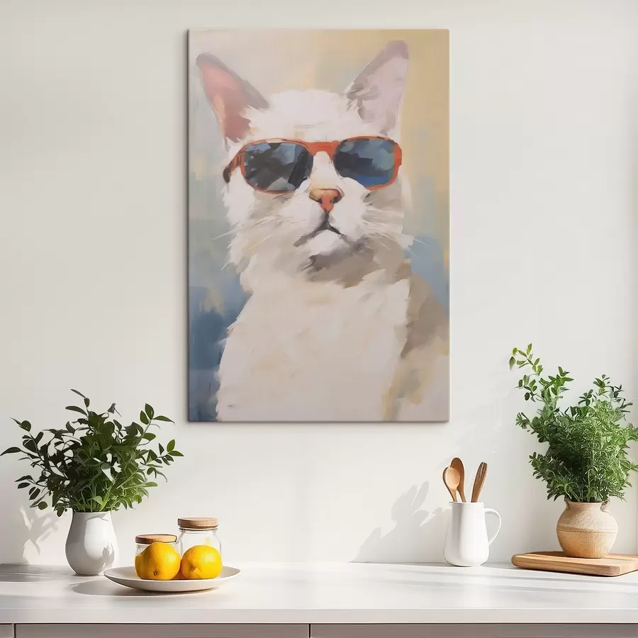 Tableau Chat à lunettes imitation de peinture s48273