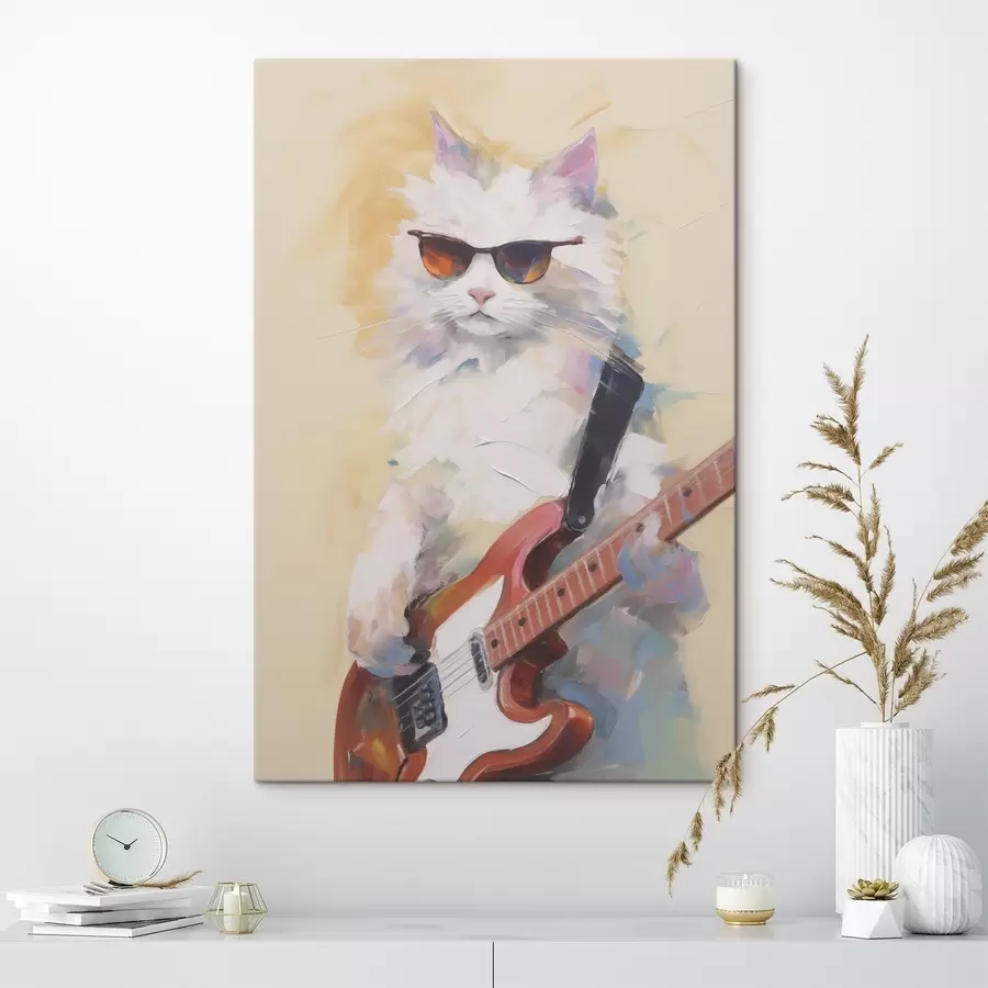 Tableau Chat avec une imitation de peinture de guitare s48274