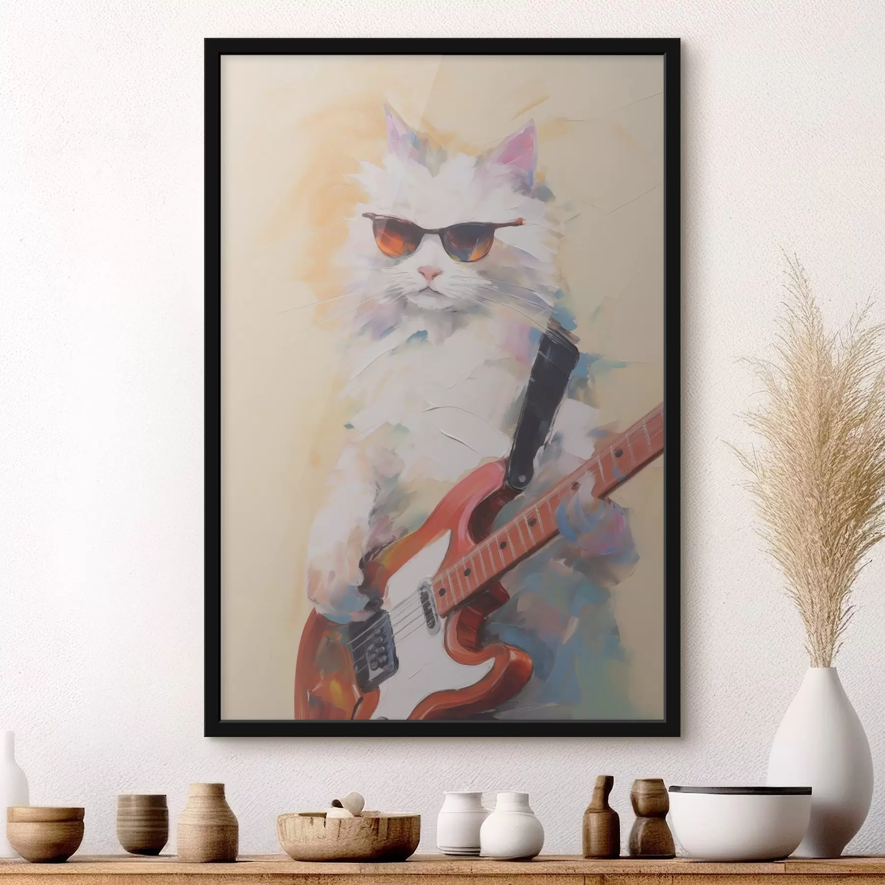 Papier peint Chat avec une imitation de peinture de guitare f48274