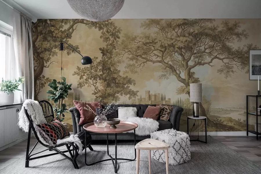 Papier peint Paysage pastoral brodé w05359