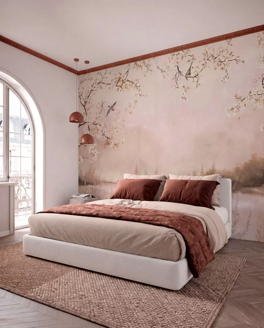 Papier peint Branches fleuries en rose w05155v1