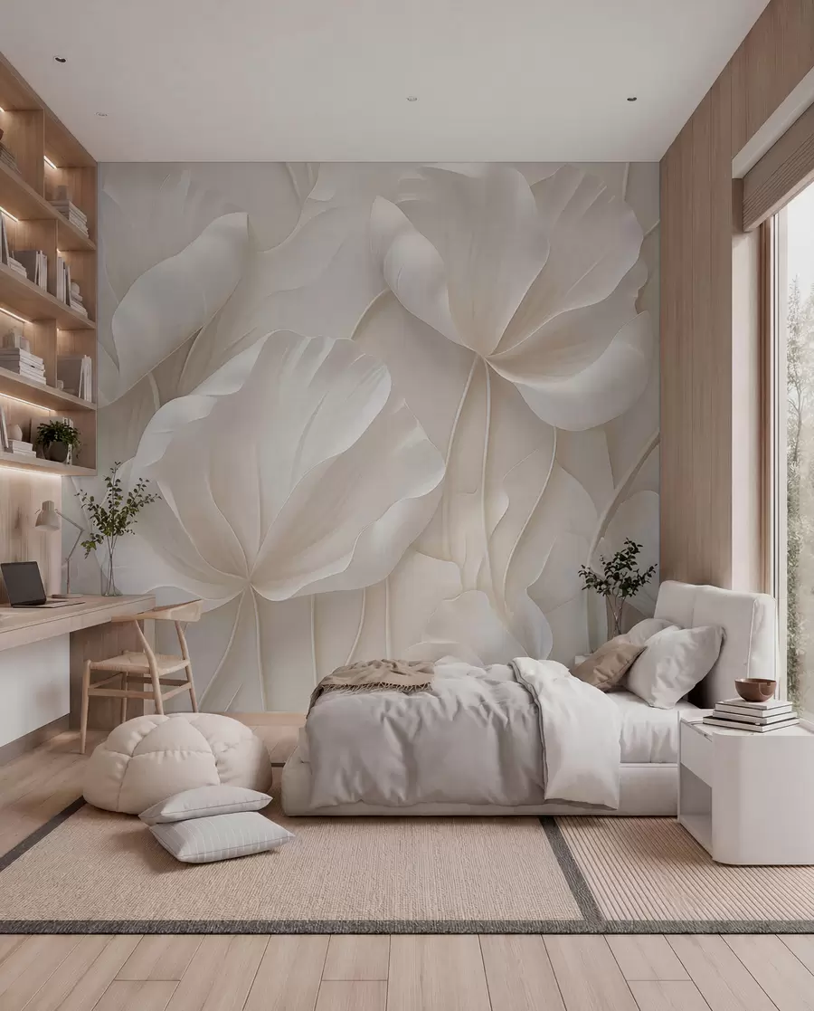 Papier peint Fleurs sculptées avec des pétales doux w05355