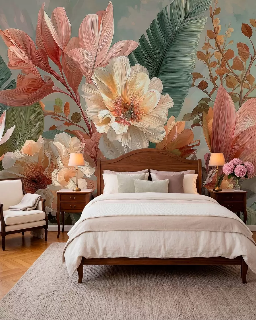 Papier peint Fleurs avec feuilles w05378