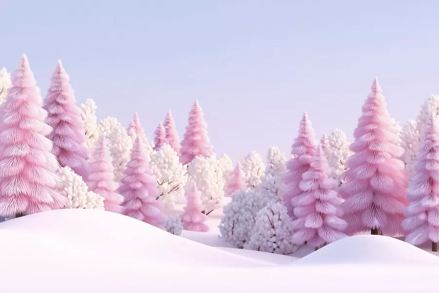 Papier peint Une forêt hivernale enneigée aux teintes roses w09654