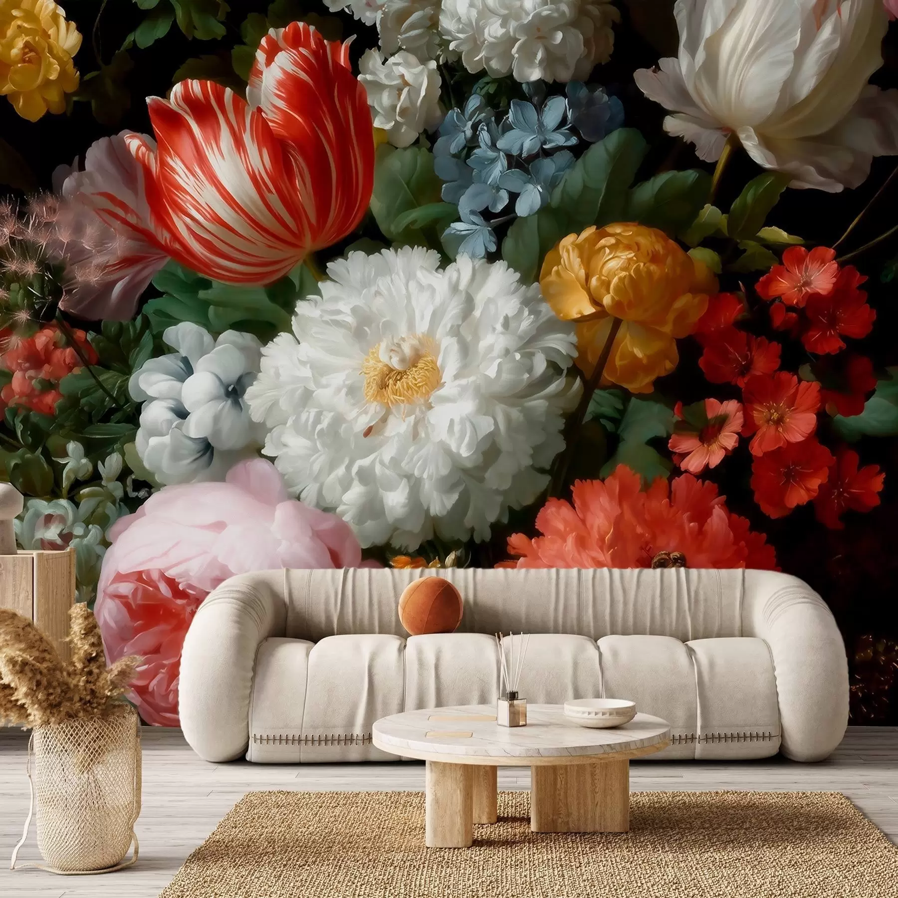 Papier peint Composition florale luxuriante inspirée d'un jardin printanier w09676