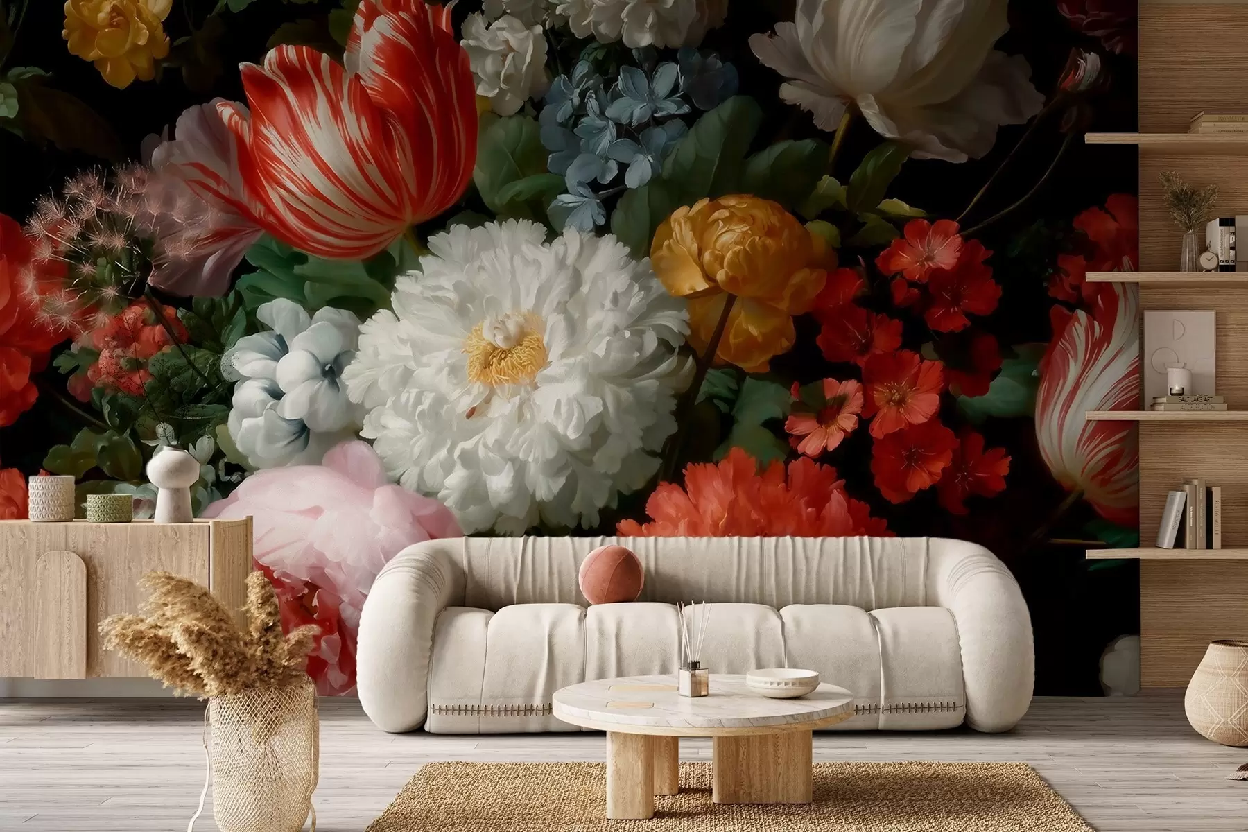 Papier peint Composition florale luxuriante inspirée d'un jardin printanier w09676