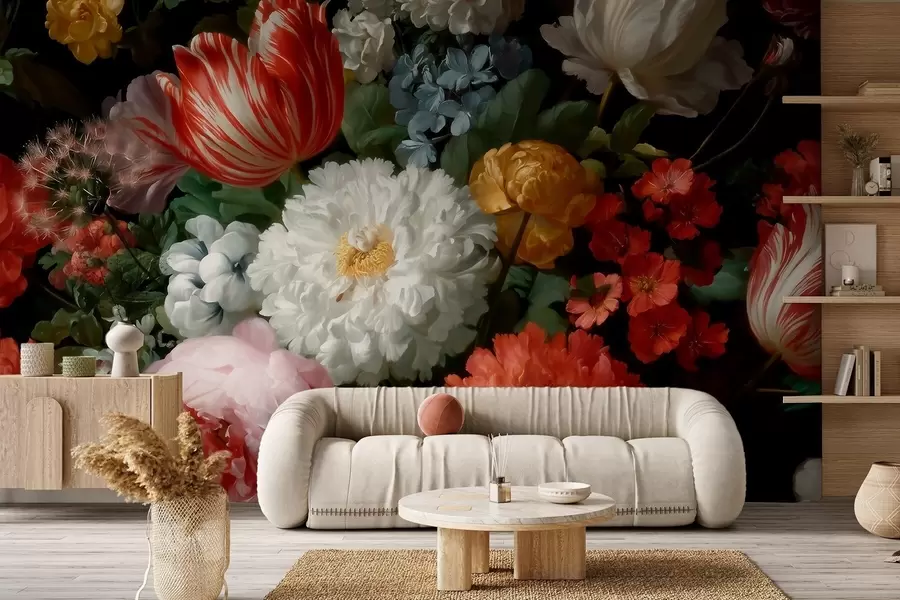 Papier peint Composition florale luxuriante inspirée d'un jardin printanier w09676