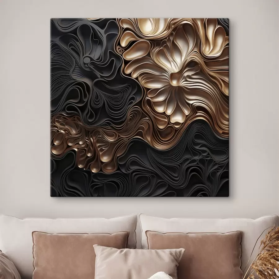 Tableau Des formes sombres, abstraites, fluides et organiques, qui composent une œuvre d'art moderne riche en textures s48383