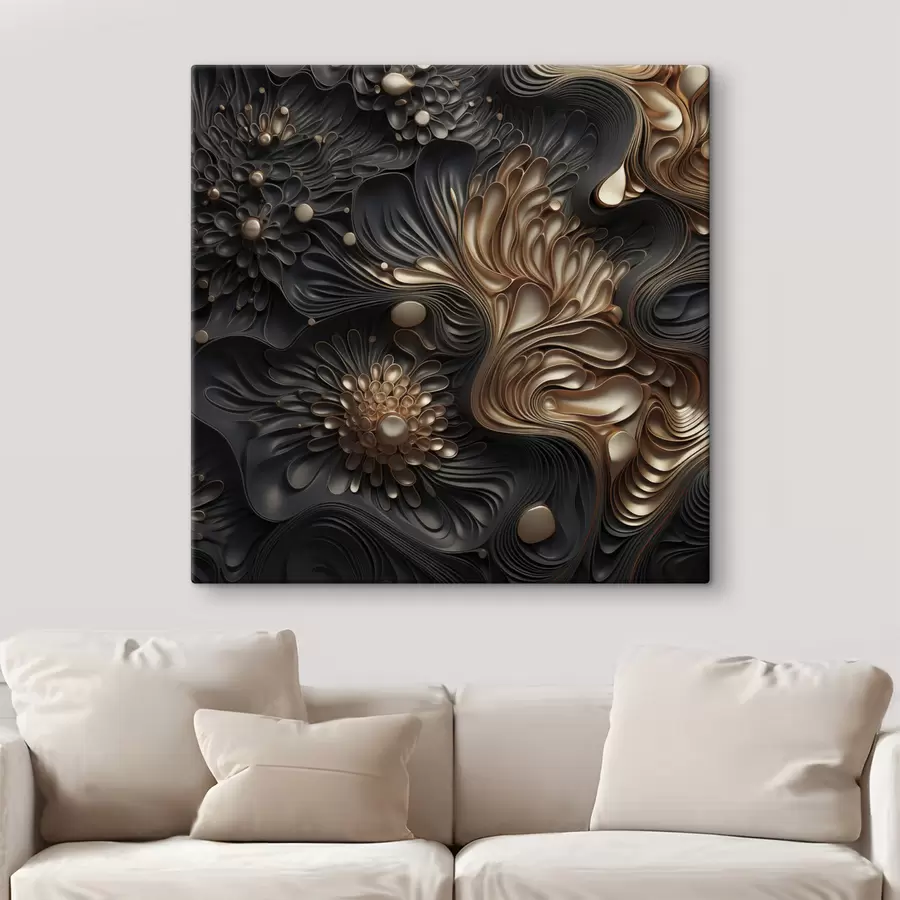 Tableau Des formes sombres, abstraites, fluides et organiques, qui composent une œuvre d'art moderne riche en textures s48384
