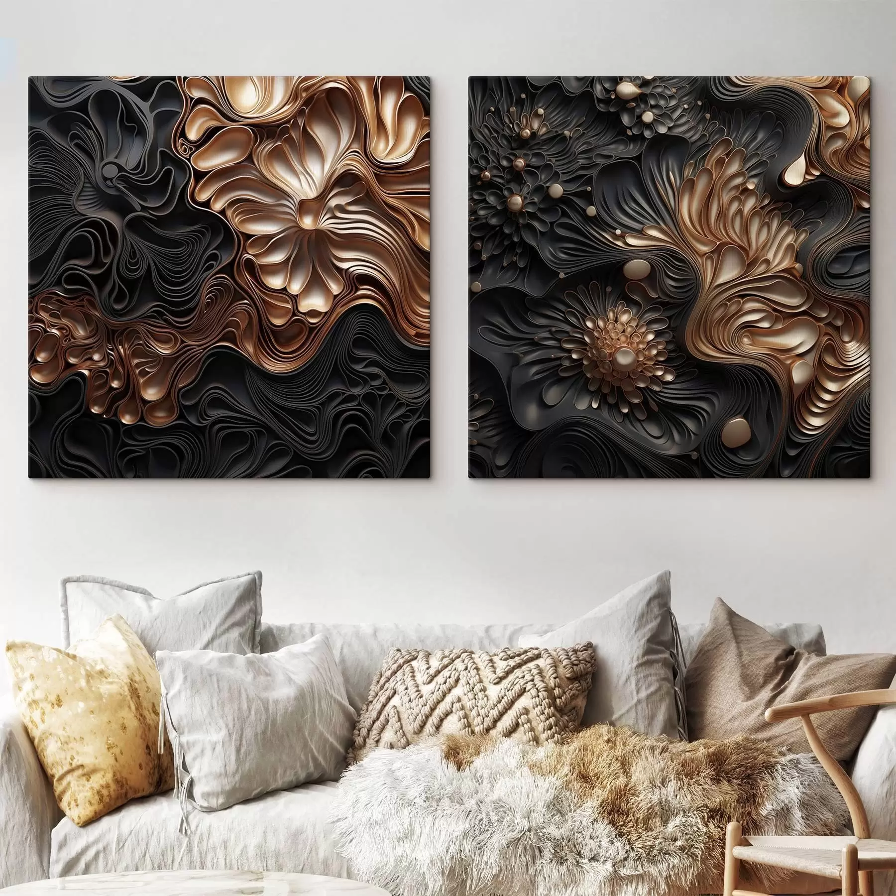 Tableau Des formes sombres, abstraites, fluides et organiques, qui composent une œuvre d'art moderne riche en textures m30196