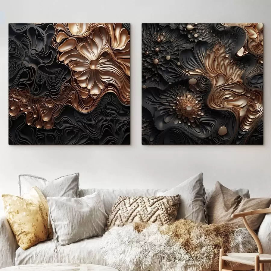Tableau Des formes sombres, abstraites, fluides et organiques, qui composent une œuvre d'art moderne riche en textures m30196