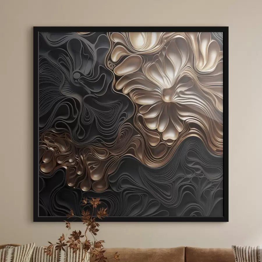 Papier peint Des formes sombres, abstraites, fluides et organiques, qui composent une œuvre d'art moderne riche en textures f48383