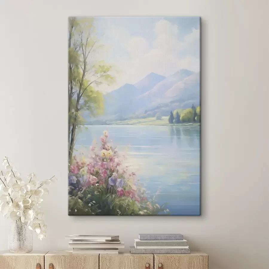 Tableau Reproduction d'un tableau représentant un paysage lacustre s48423