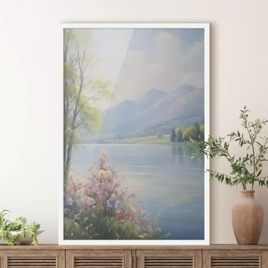 Papier peint Reproduction d'un tableau représentant un paysage lacustre f48423