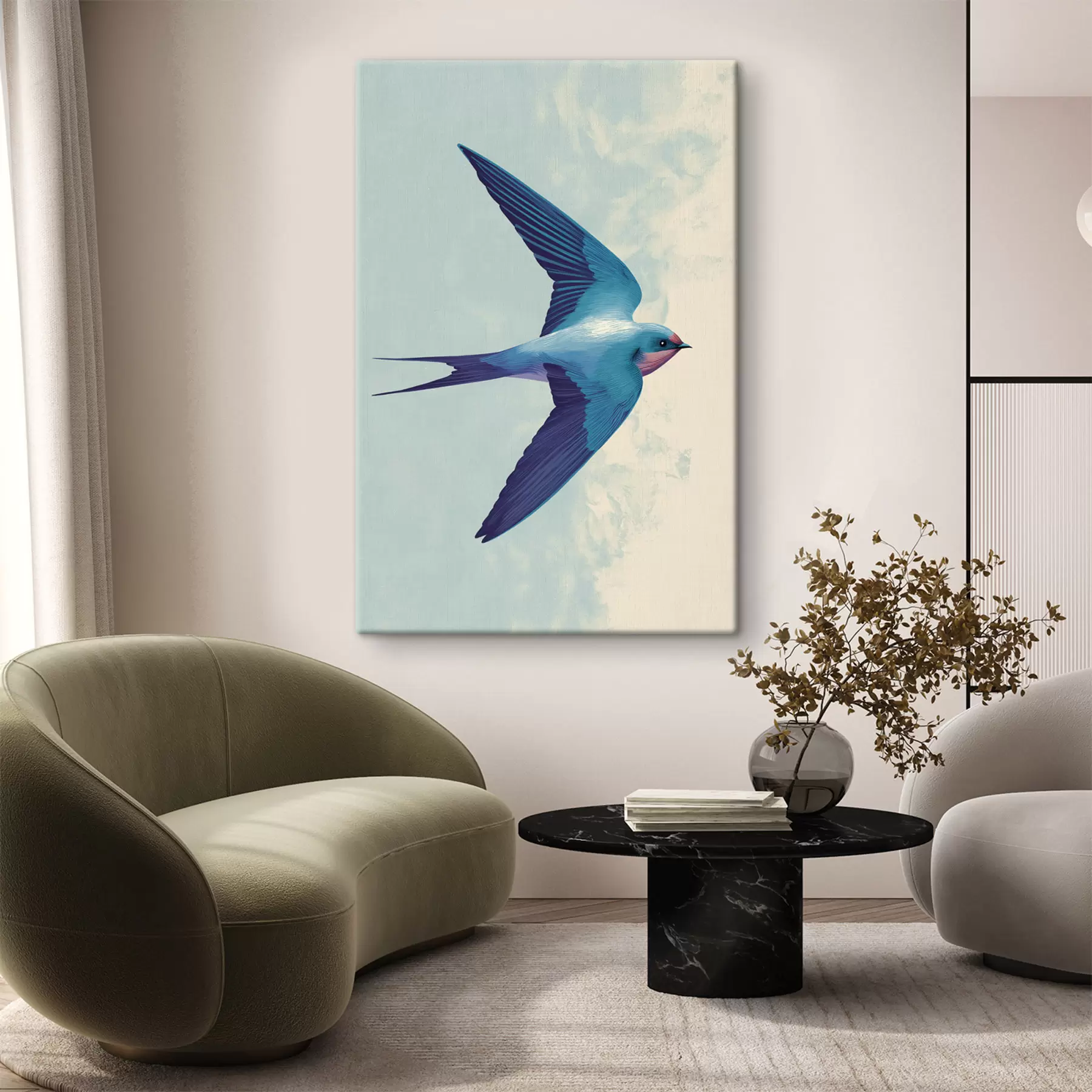 Tableau Un oiseau solitaire dans les airs s48457