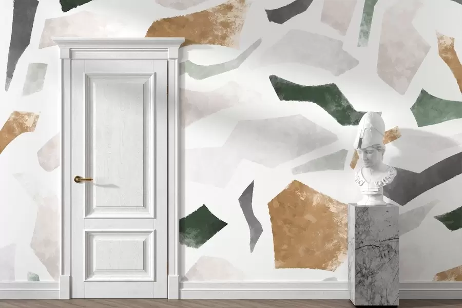 Papier peint Fragments texturés abstraits dans des tons verts et beiges w05146