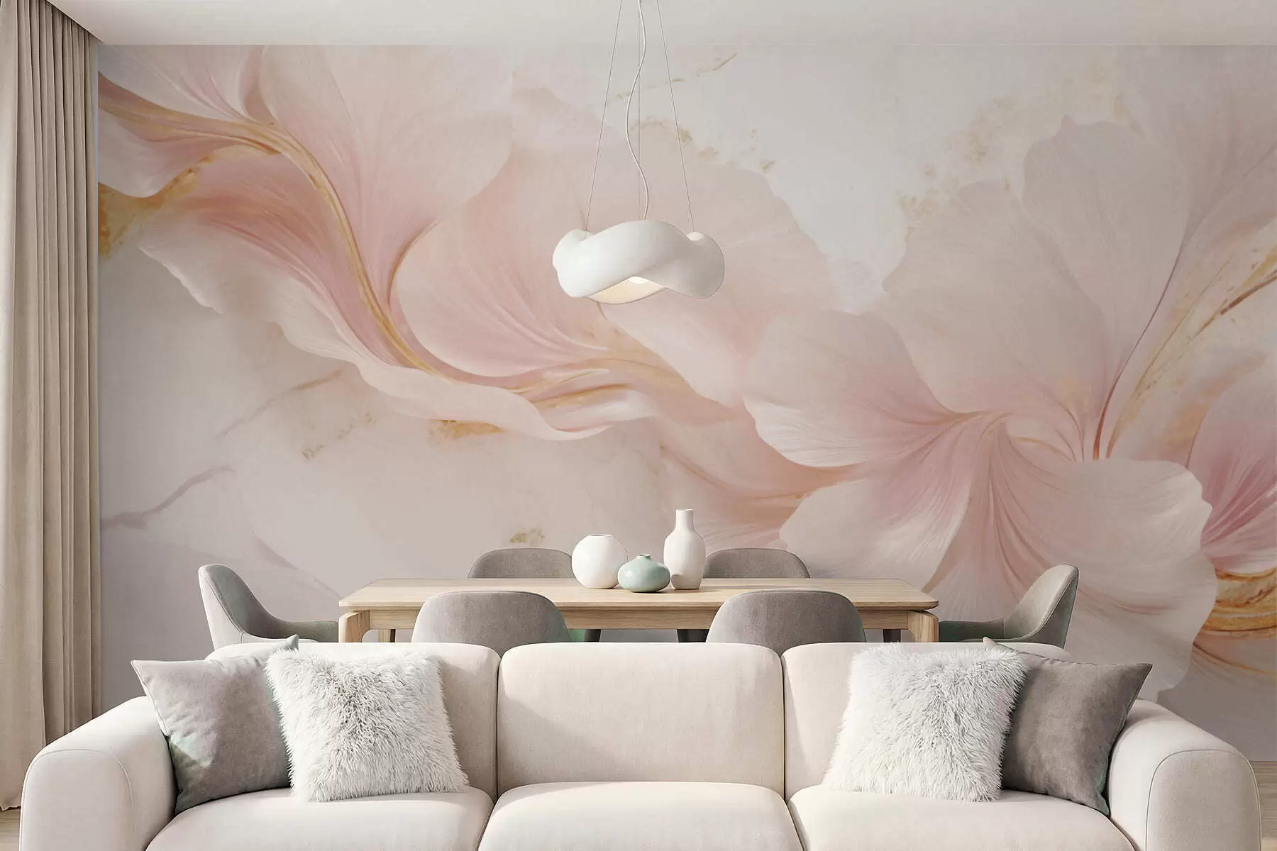 Papier peint Des fleurs rose pâle sur un fond clair w05357