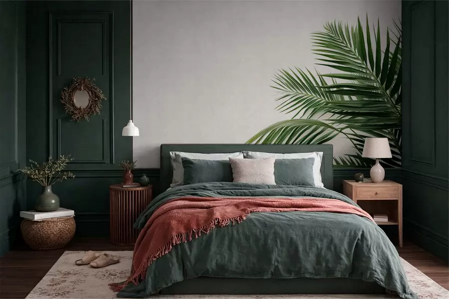 Papier peint Des feuilles de palmier vertes sur un fond clair w05391