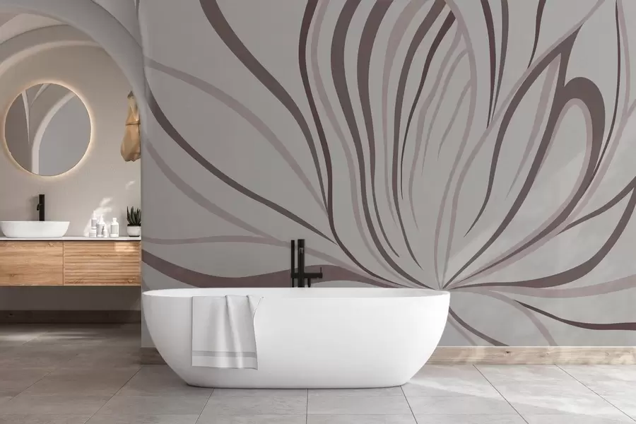 Papier peint Fleur stylisée aux lignes douces, dans des tons rose-beige w05392v1