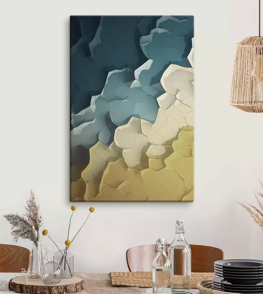 Tableau Abstraction beige et turquoise, art géométrique s48477