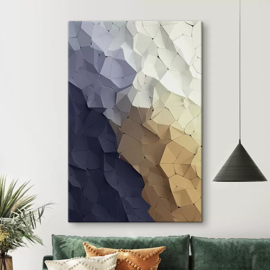Tableau Abstraction géométrique dans des tons beige et graphite, œuvre d'art moderne texturée s48478