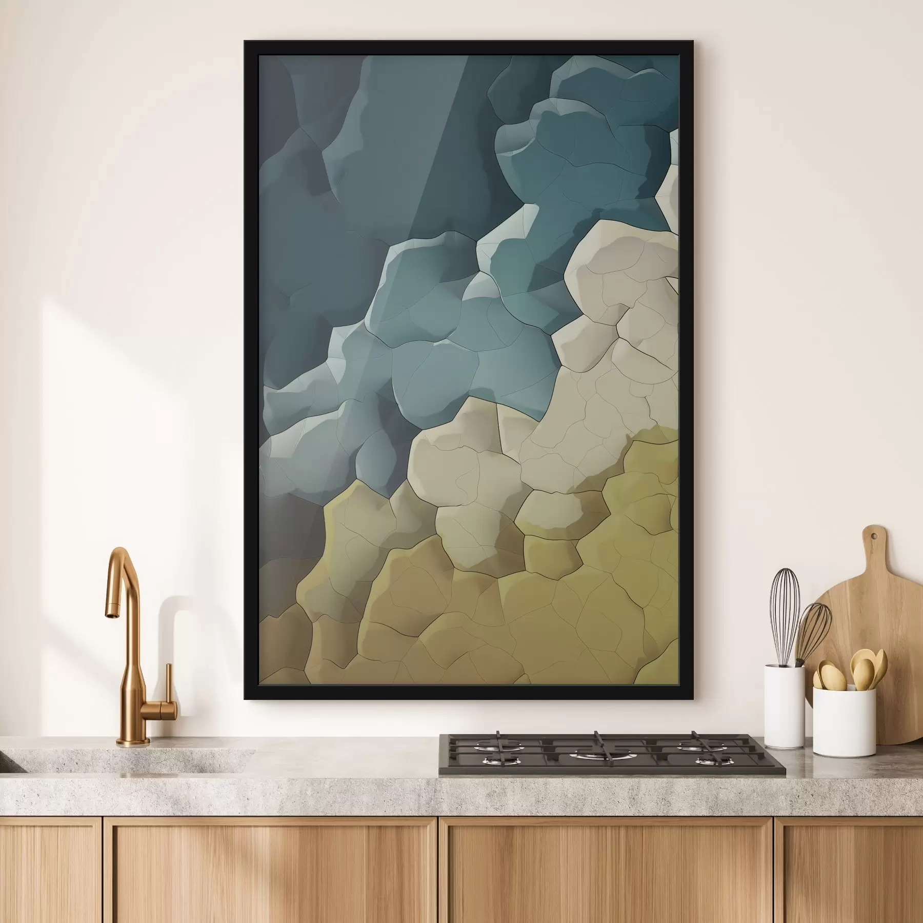 Papier peint Abstraction beige et turquoise, art géométrique f48477