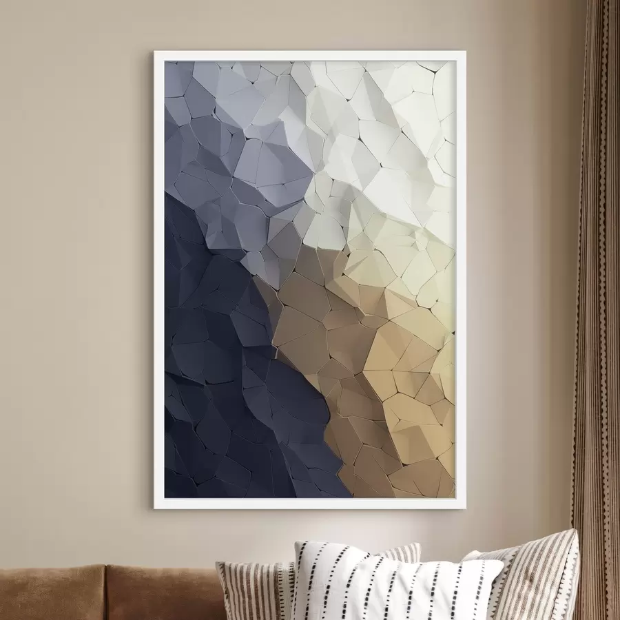 Papier peint Abstraction géométrique dans des tons beige et graphite, œuvre d'art moderne texturée f48478