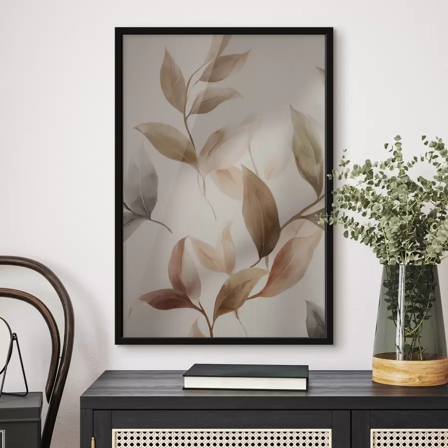 Papier peint Peinture à base de feuilles, branches beiges, minimalisme, style scandinave f48479