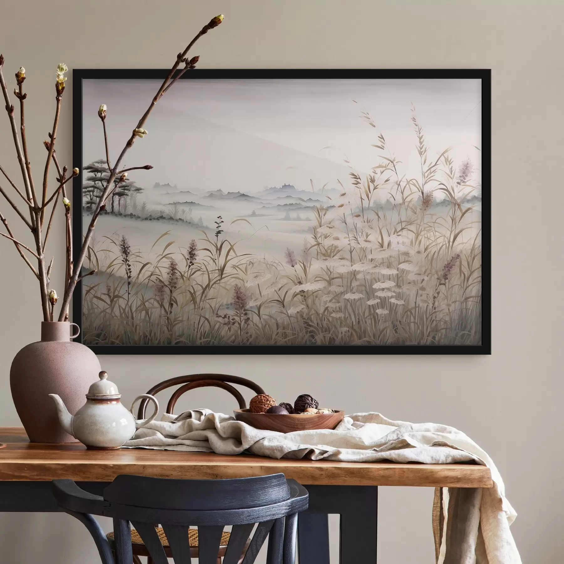 Papier peint Paysage brumeux avec des herbes f48481