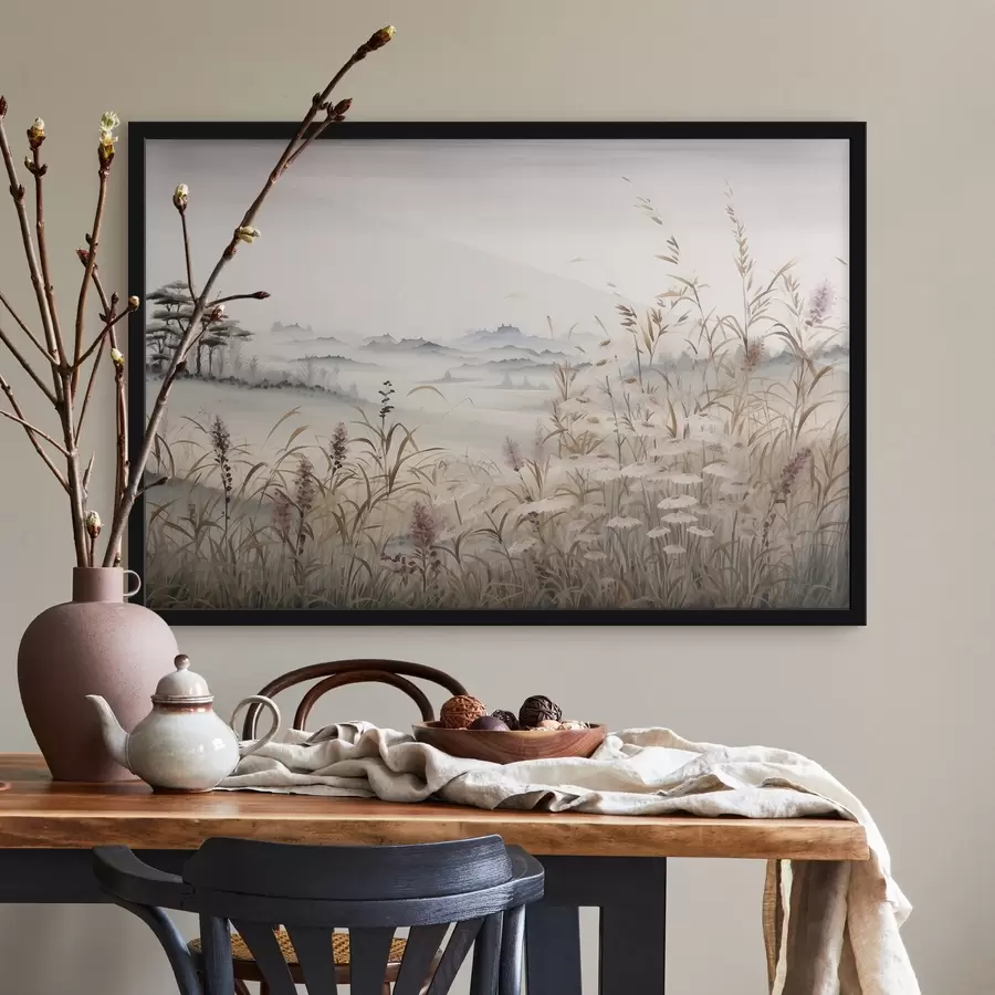 Papier peint Paysage brumeux avec des herbes f48481