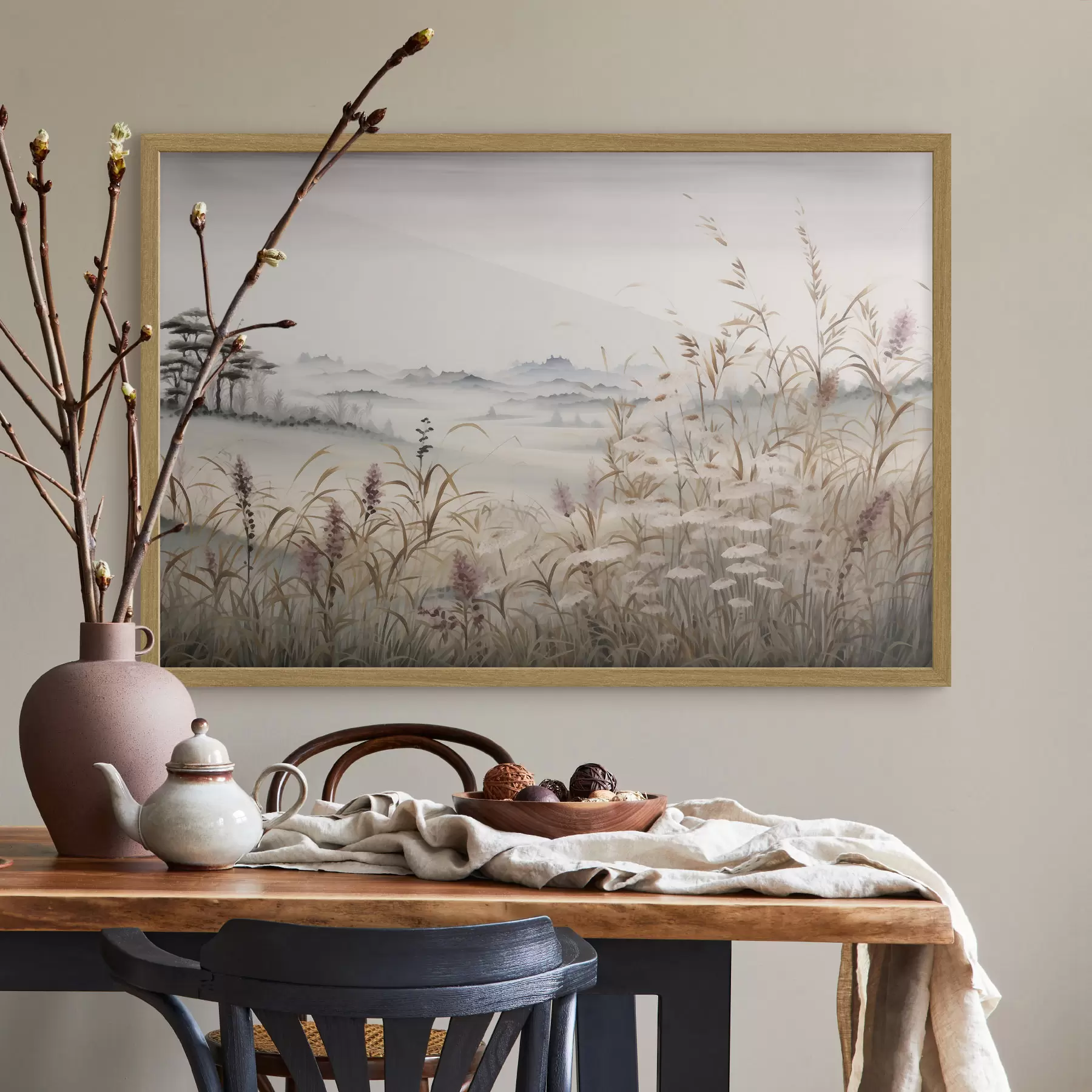 Papier peint Paysage brumeux avec des herbes f48481