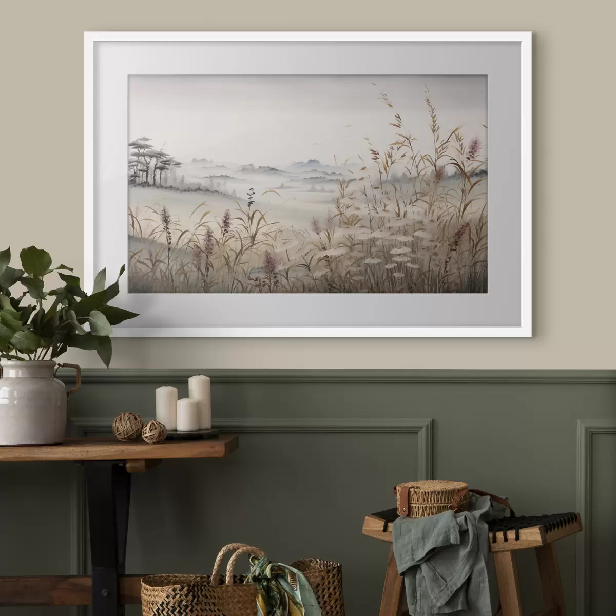 Poster Paysage brumeux avec des herbes f48481