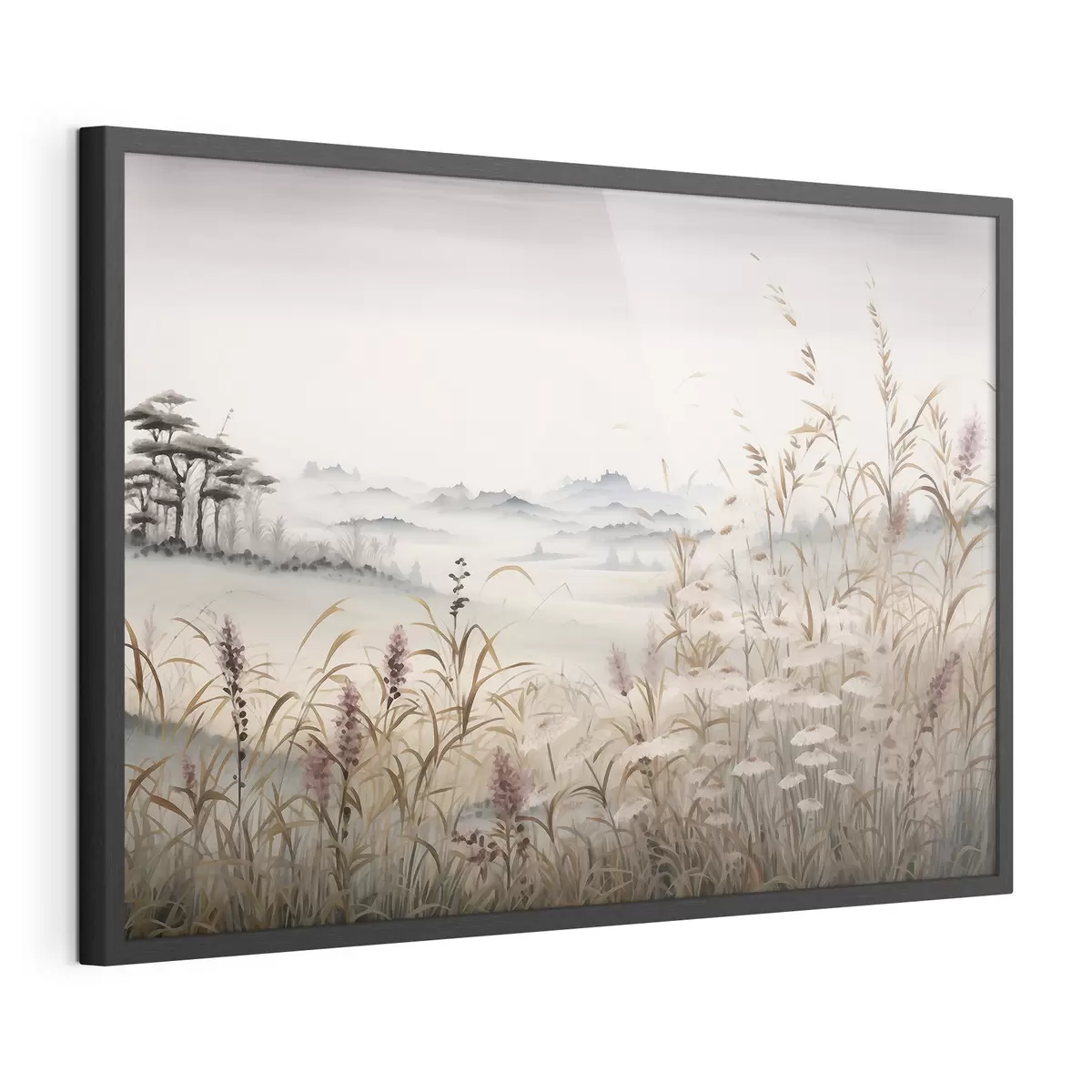 Poster Paysage brumeux avec des herbes f48481
