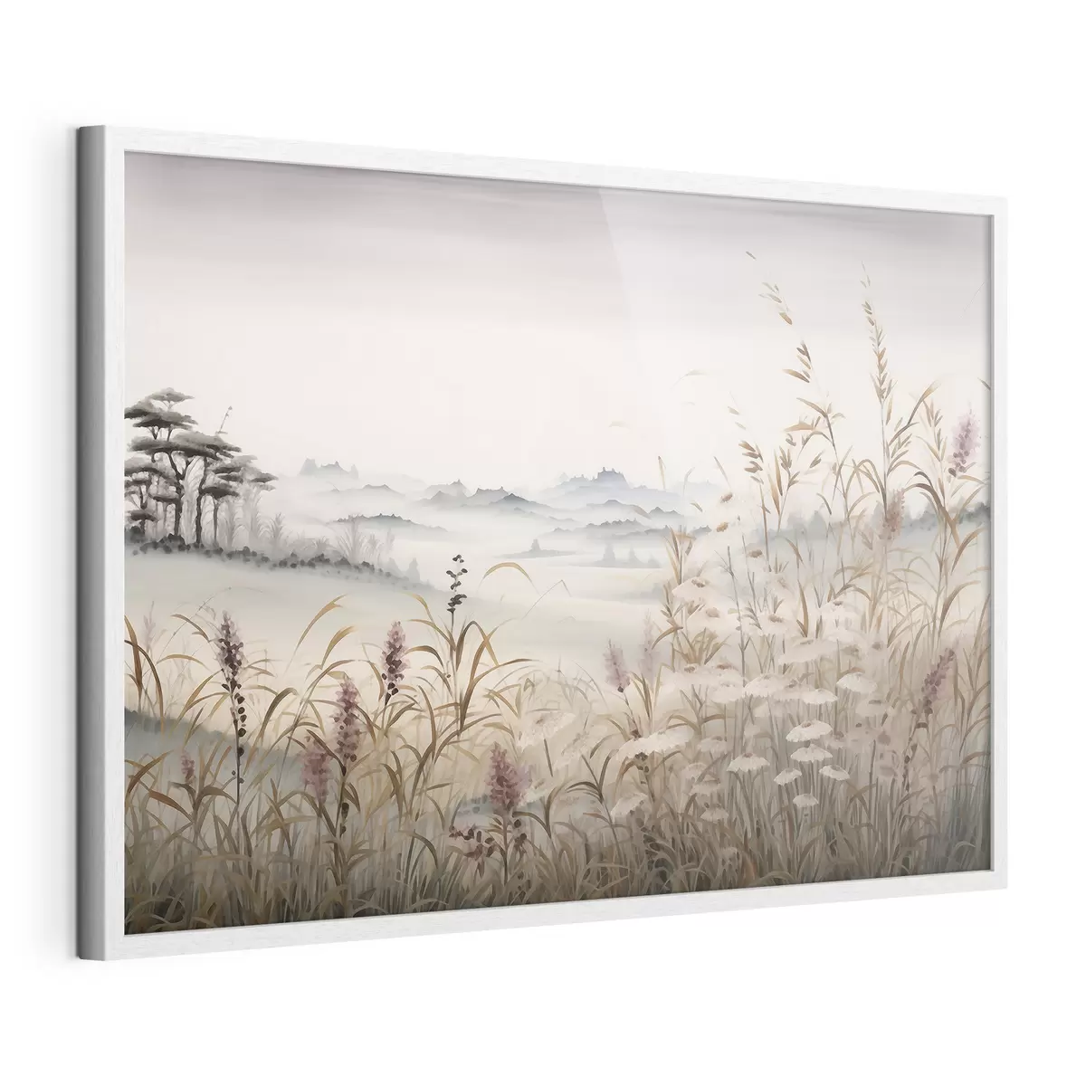 Poster Paysage brumeux avec des herbes f48481