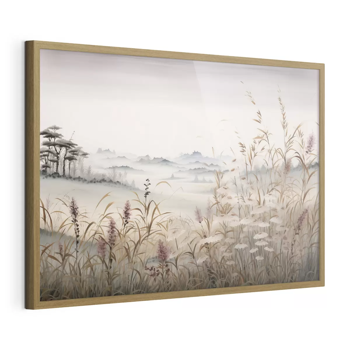 Poster Paysage brumeux avec des herbes f48481