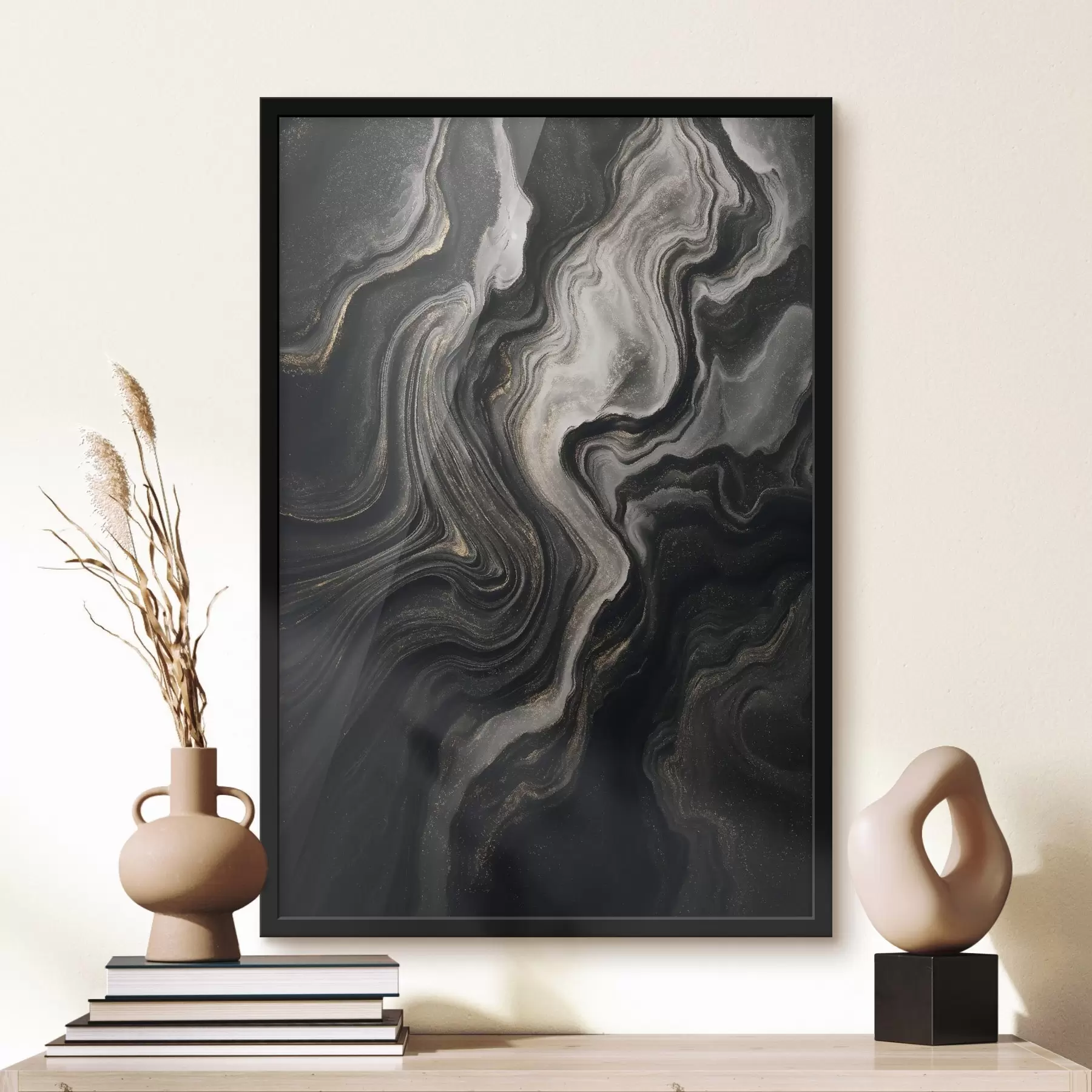 Papier peint Marbre noir veiné f48482