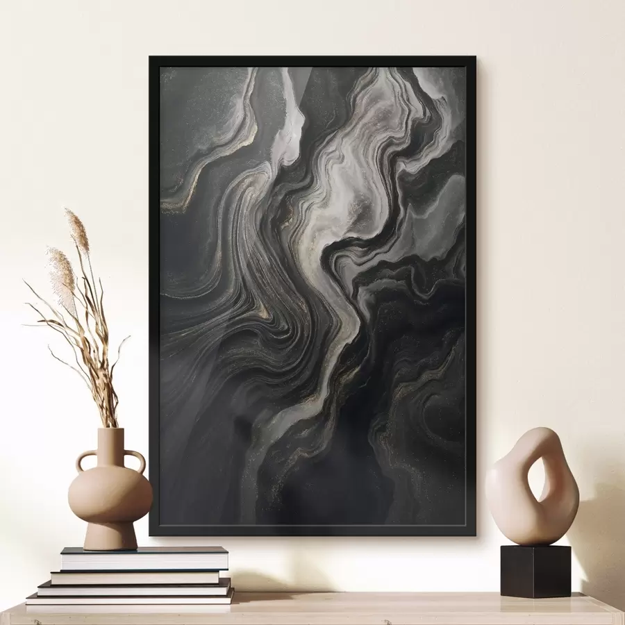 Papier peint Marbre noir veiné f48482