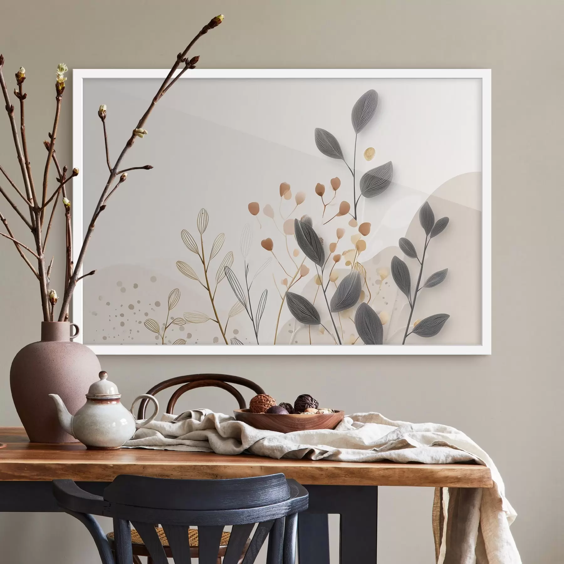 Papier peint Botanique, minimalisme, feuilles beiges f48485