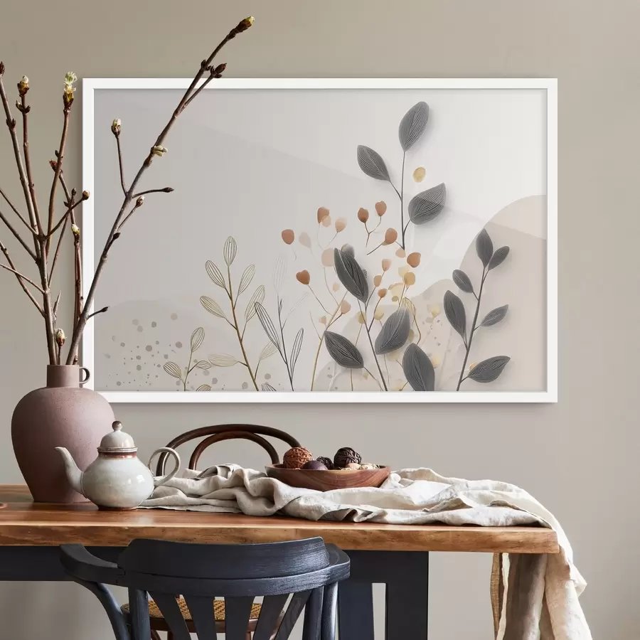 Papier peint Botanique, minimalisme, feuilles beiges f48485