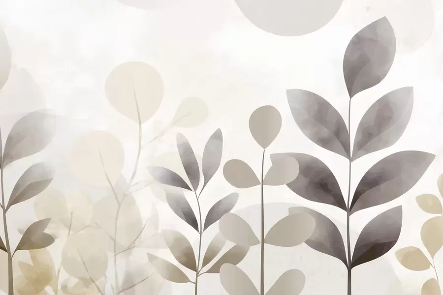 Papier peint Silhouettes de feuilles beiges et grises, minimalisme f48487