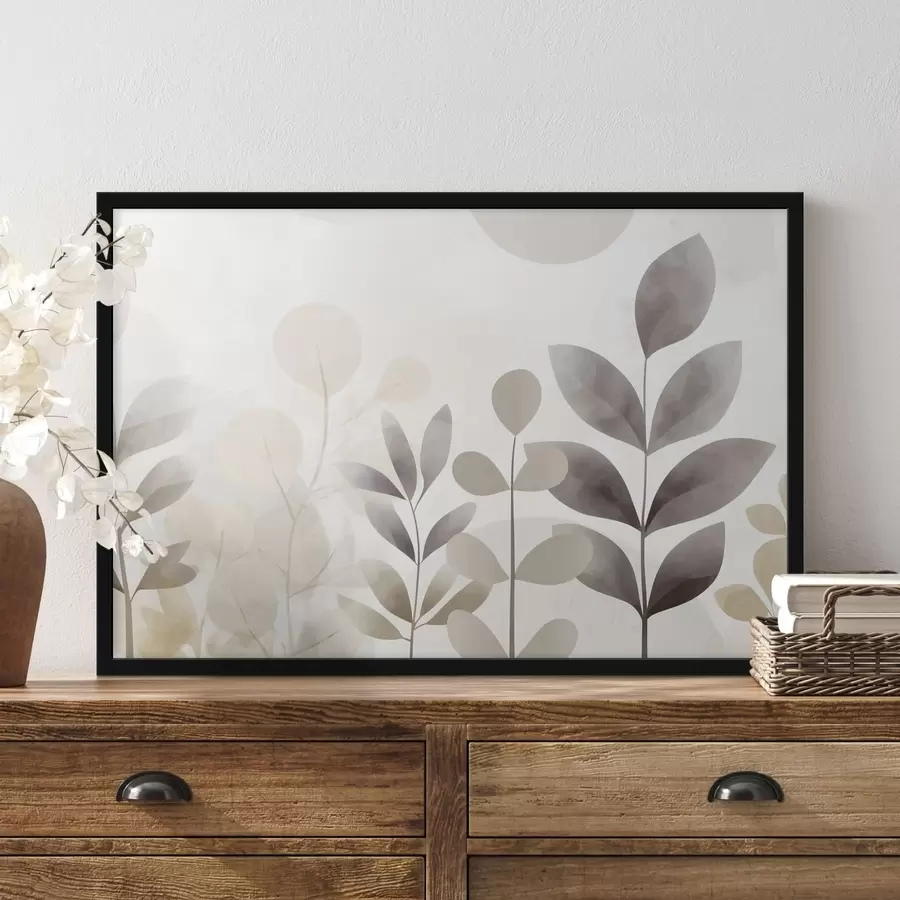 Papier peint Silhouettes de feuilles beiges et grises, minimalisme f48487