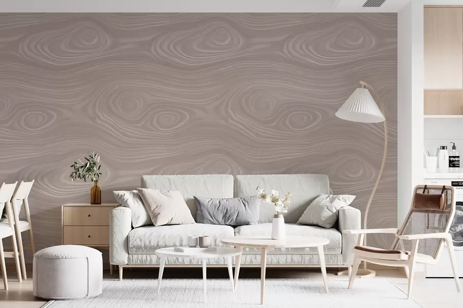 Papier peint Motif abstrait beige aux lignes fluides, imitant la texture du bois naturel w09681