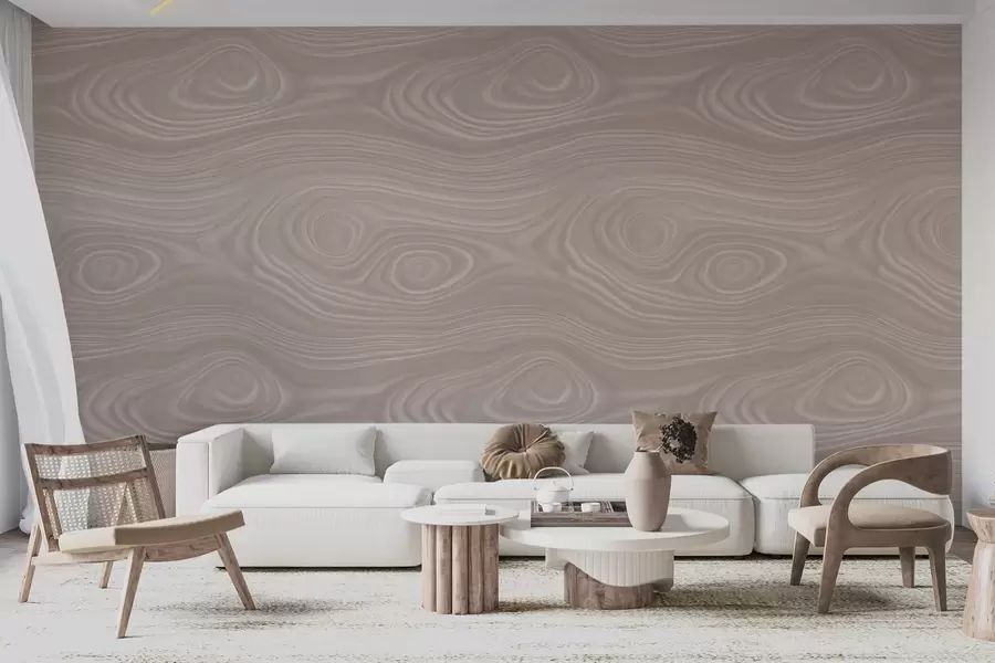 Papier peint Motif abstrait beige aux lignes fluides, imitant la texture du bois naturel w09681