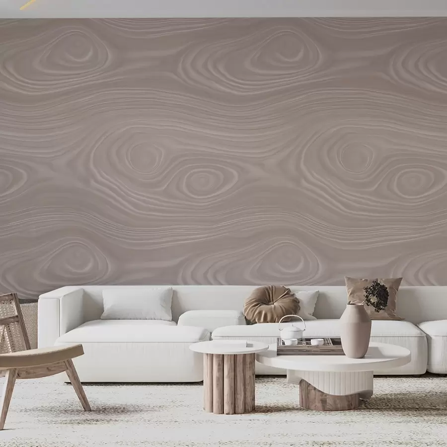Papier peint Motif abstrait beige aux lignes fluides, imitant la texture du bois naturel w09681