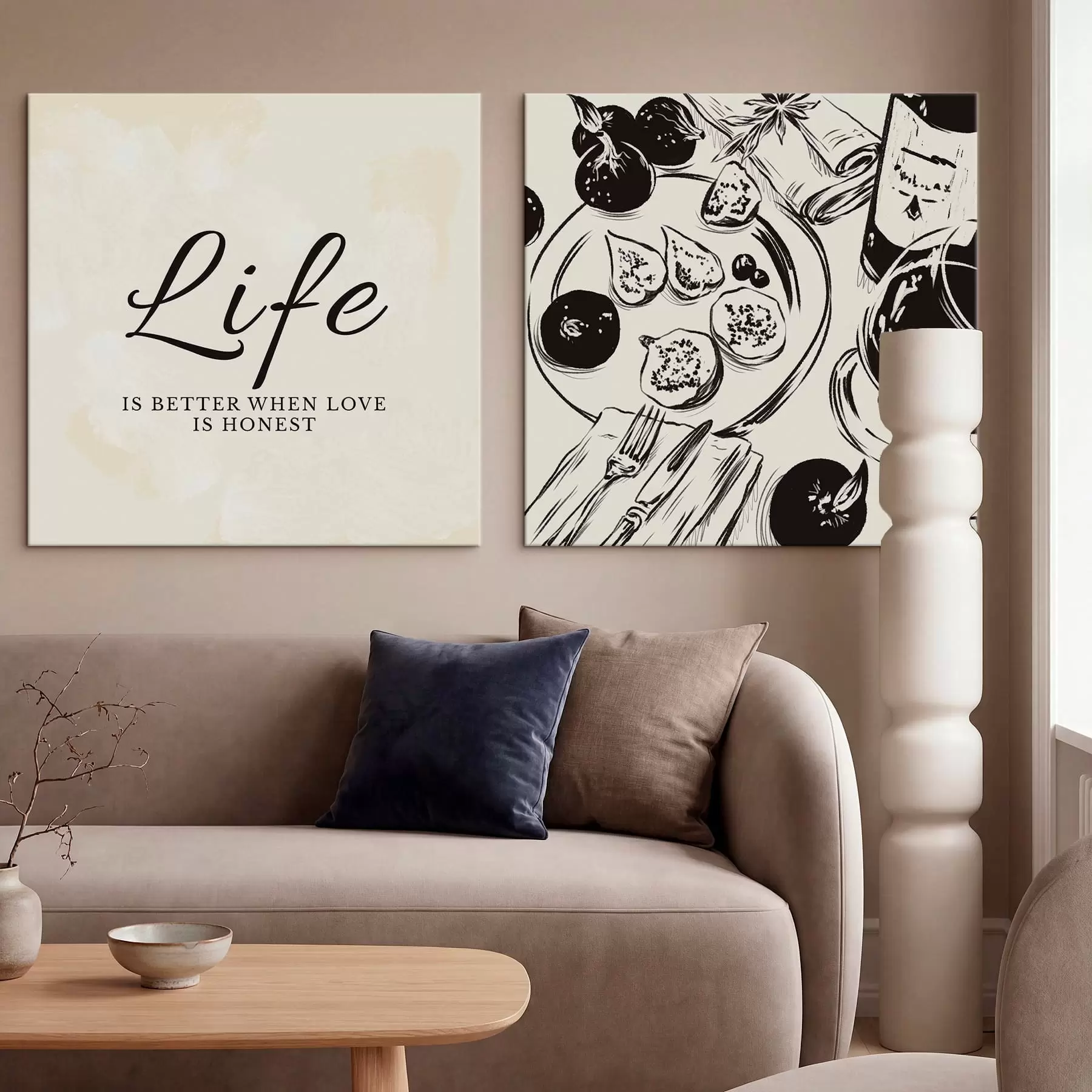 Tableau Texte « Life » et gros plan sur une fleur blanche m30238